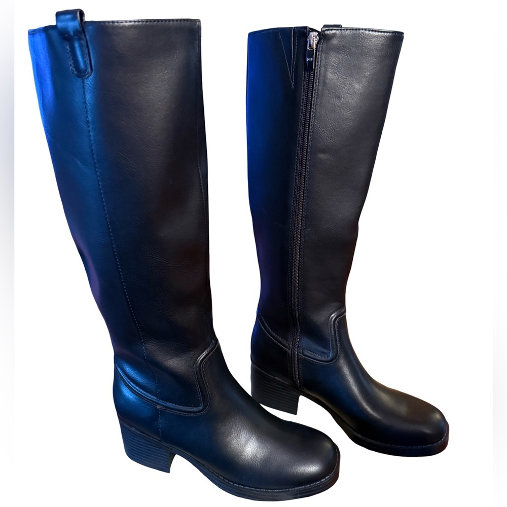 Marc Fisher NWT Sz 6M Classic Black Knee High Vegan Leather Heel Boots (SH162) - Picture 4 of 9